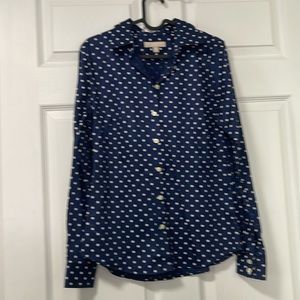 Banana Republic navy polka dot button down shirt